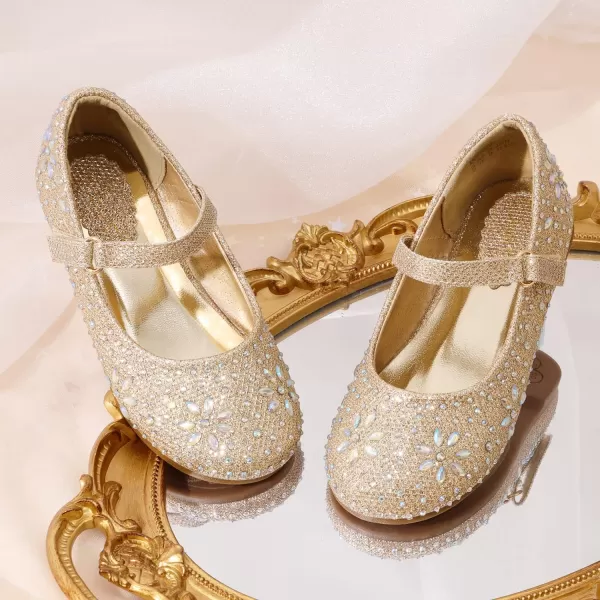 imageDREAM PAIRS Toddler Girls Dress Shoes Mary Jane Rhinestone Buckle Strap Ballerina FlatGold