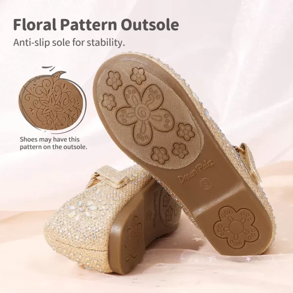 imageDREAM PAIRS Toddler Girls Dress Shoes Mary Jane Rhinestone Buckle Strap Ballerina FlatGold