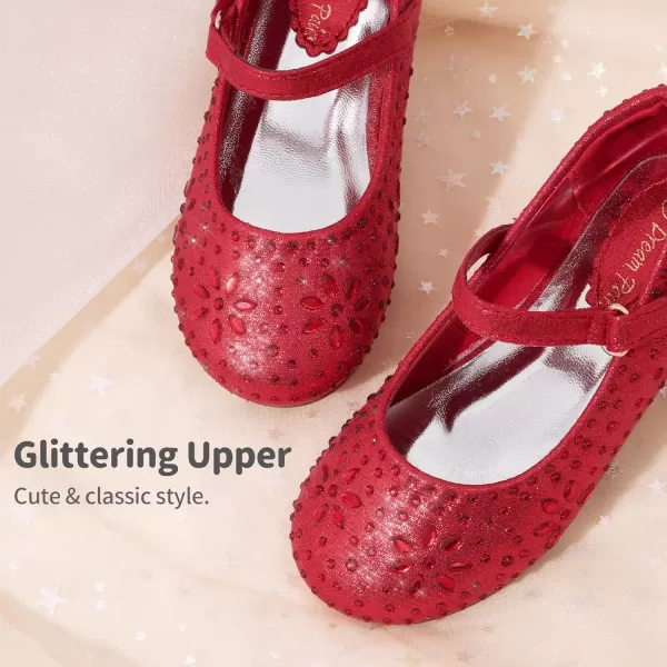 imageDREAM PAIRS Toddler Girls Dress Shoes Mary Jane Rhinestone Buckle Strap Ballerina FlatRed