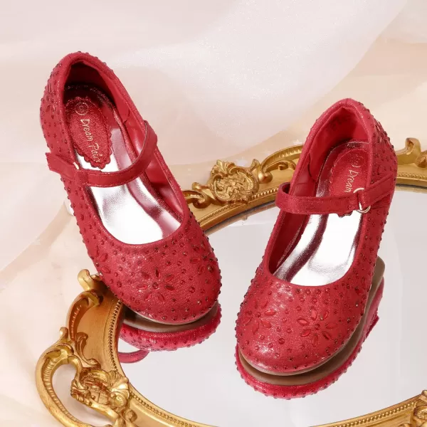 imageDREAM PAIRS Toddler Girls Dress Shoes Mary Jane Rhinestone Buckle Strap Ballerina FlatRed