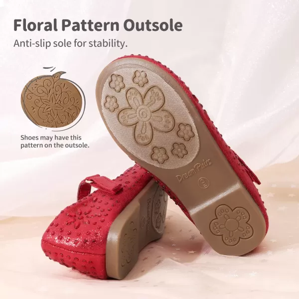 imageDREAM PAIRS Toddler Girls Dress Shoes Mary Jane Rhinestone Buckle Strap Ballerina FlatRed