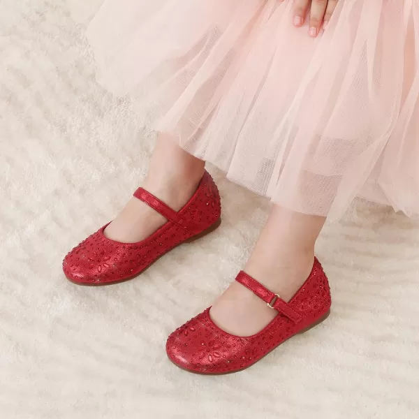 imageDREAM PAIRS Toddler Girls Dress Shoes Mary Jane Rhinestone Buckle Strap Ballerina FlatRed