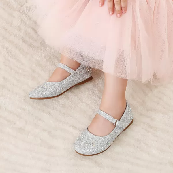 imageDREAM PAIRS Toddler Girls Dress Shoes Mary Jane Rhinestone Buckle Strap Ballerina FlatSilver