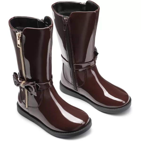 imageDREAM PAIRS Toddler Girls Mid Calf Boots Side Zipper Riding ShoesBrownPat