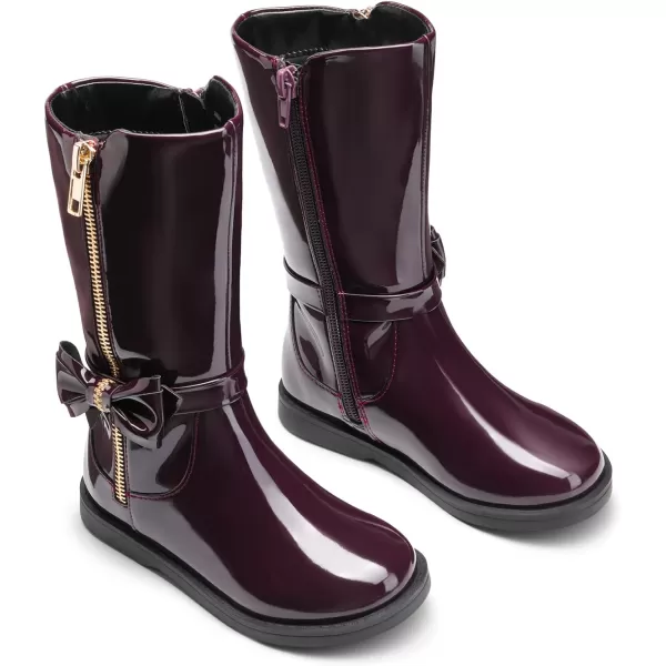 imageDREAM PAIRS Toddler Girls Mid Calf Boots Side Zipper Riding ShoesRed WinePat