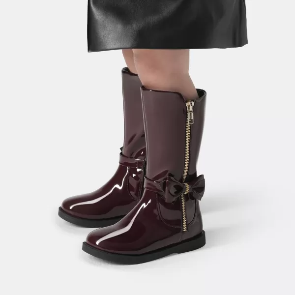 imageDREAM PAIRS Toddler Girls Mid Calf Boots Side Zipper Riding ShoesRed WinePat