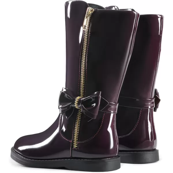 imageDREAM PAIRS Toddler Girls Mid Calf Boots Side Zipper Riding ShoesRed WinePat