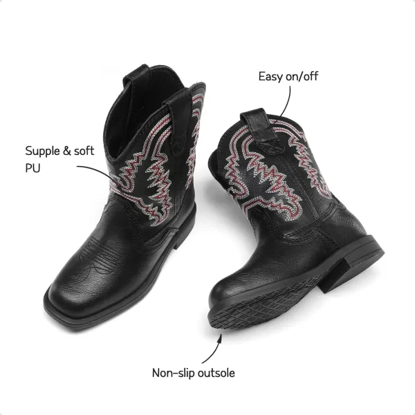imageDREAM PAIRS Toddler Little Boys Girls Cowboy Boots Kids Western Square Toe Riding Mid Calf BootsBlack