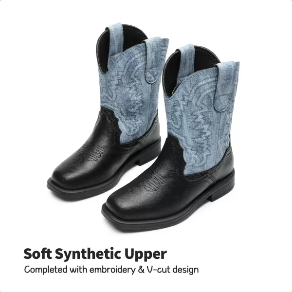imageDREAM PAIRS Toddler Little Boys Girls Cowboy Boots Kids Western Square Toe Riding Mid Calf BootsBlueBlack