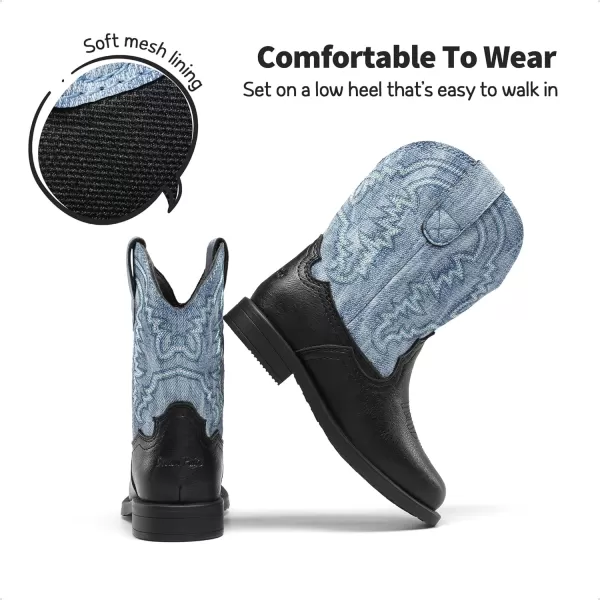 imageDREAM PAIRS Toddler Little Boys Girls Cowboy Boots Kids Western Square Toe Riding Mid Calf BootsBlueBlack