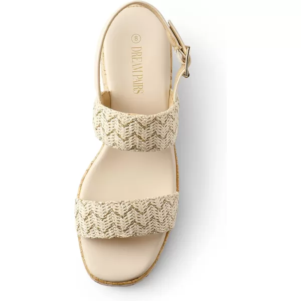 imageDREAM PAIRS Women Comfy Wedge Sandals Open Toe Dressy Casual Buckle Ankle Strap Raffia Platform Sandals for Summer TravelBeigeraffia