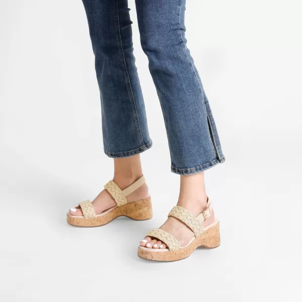 imageDREAM PAIRS Women Comfy Wedge Sandals Open Toe Dressy Casual Buckle Ankle Strap Raffia Platform Sandals for Summer TravelBeigeraffia