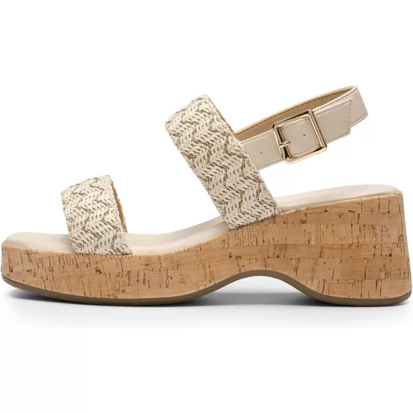 imageDREAM PAIRS Women Comfy Wedge Sandals Open Toe Dressy Casual Buckle Ankle Strap Raffia Platform Sandals for Summer TravelBeigeraffia
