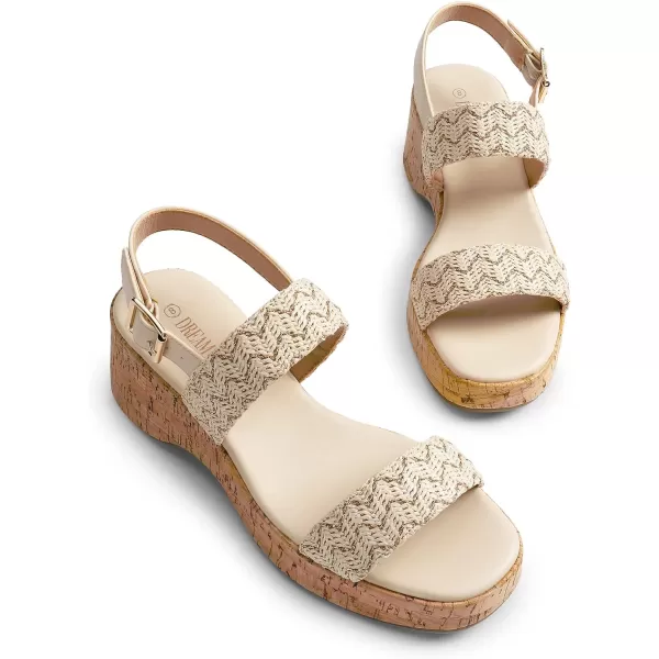 imageDREAM PAIRS Women Comfy Wedge Sandals Open Toe Dressy Casual Buckle Ankle Strap Raffia Platform Sandals for Summer TravelBeigeraffia