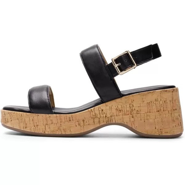 imageDREAM PAIRS Women Comfy Wedge Sandals Open Toe Dressy Casual Buckle Ankle Strap Raffia Platform Sandals for Summer TravelBlackpu