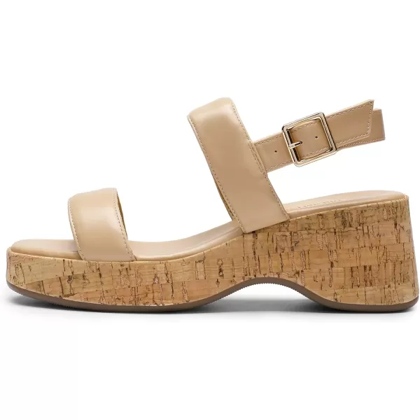 imageDREAM PAIRS Women Comfy Wedge Sandals Open Toe Dressy Casual Buckle Ankle Strap Raffia Platform Sandals for Summer TravelNudepu