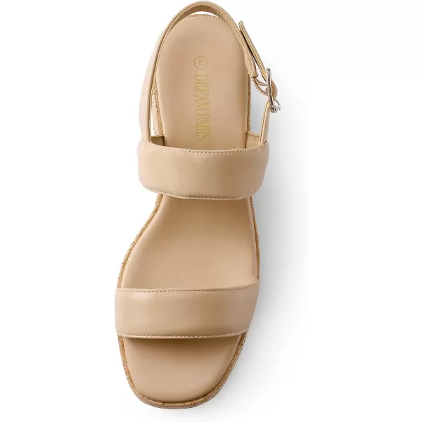 imageDREAM PAIRS Women Comfy Wedge Sandals Open Toe Dressy Casual Buckle Ankle Strap Raffia Platform Sandals for Summer TravelNudepu