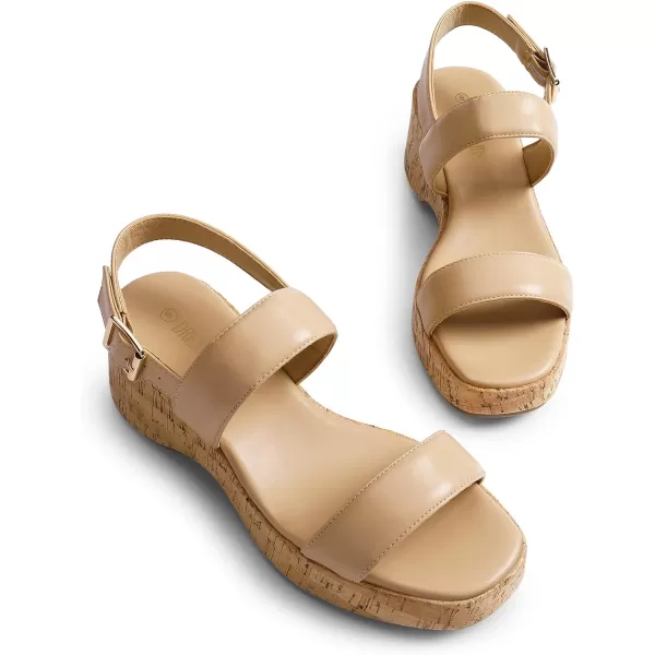 imageDREAM PAIRS Women Comfy Wedge Sandals Open Toe Dressy Casual Buckle Ankle Strap Raffia Platform Sandals for Summer TravelNudepu