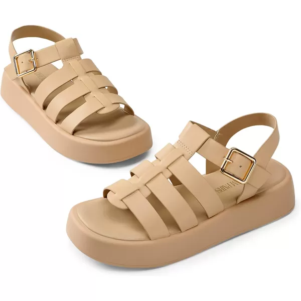 imageDREAM PAIRS Women Fisherman Platform Sandals Strappy Low Y2K Gladiator Sandals Soft Cushion Buckle Comfort Flatform SandalsNude