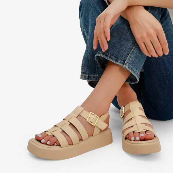 imageDREAM PAIRS Women Fisherman Platform Sandals Strappy Low Y2K Gladiator Sandals Soft Cushion Buckle Comfort Flatform SandalsNude