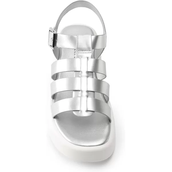 imageDREAM PAIRS Women Fisherman Platform Sandals Strappy Low Y2K Gladiator Sandals Soft Cushion Buckle Comfort Flatform SandalsSilver