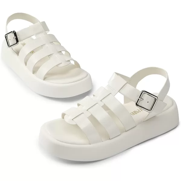 imageDREAM PAIRS Women Fisherman Platform Sandals Strappy Low Y2K Gladiator Sandals Soft Cushion Buckle Comfort Flatform SandalsWhite