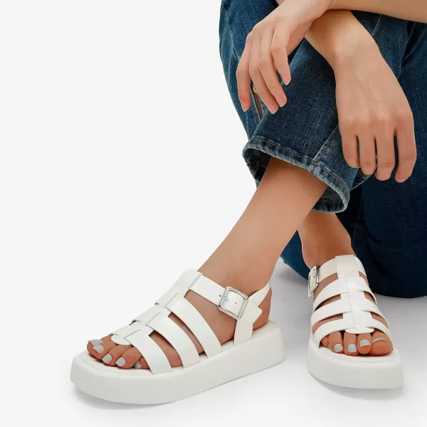 imageDREAM PAIRS Women Fisherman Platform Sandals Strappy Low Y2K Gladiator Sandals Soft Cushion Buckle Comfort Flatform SandalsWhite