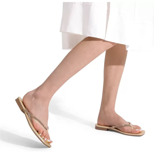imageDREAM PAIRS Women Flip Flops Square Soft Rhinestones Thong Sandals Summer Casual Lightweight Comfortable Glittering Flat Slippers Walking Shopping Gathering Vacation ShoesGold