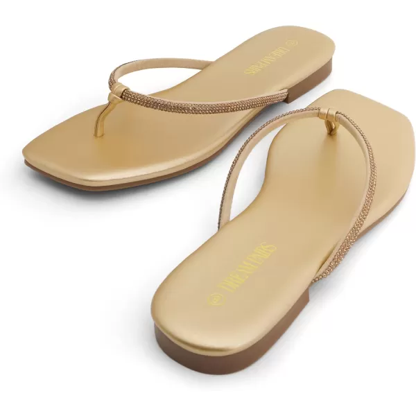 imageDREAM PAIRS Women Flip Flops Square Soft Rhinestones Thong Sandals Summer Casual Lightweight Comfortable Glittering Flat Slippers Walking Shopping Gathering Vacation ShoesGold