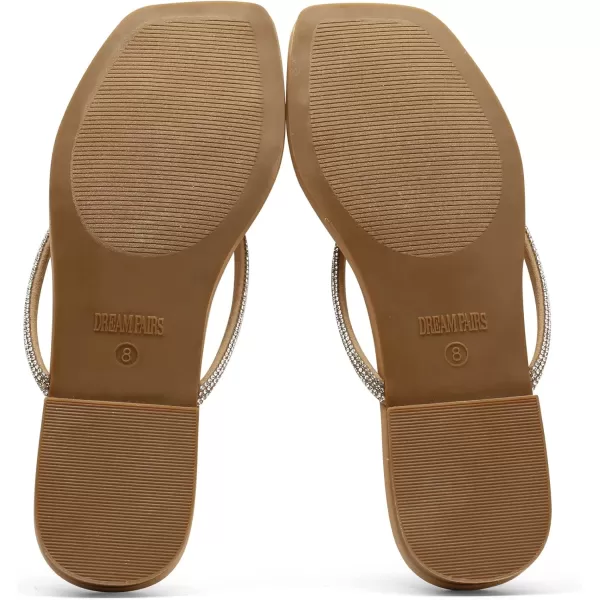 imageDREAM PAIRS Women Flip Flops Square Soft Rhinestones Thong Sandals Summer Casual Lightweight Comfortable Glittering Flat Slippers Walking Shopping Gathering Vacation ShoesNude