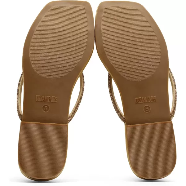 imageDREAM PAIRS Women Flip Flops Square Soft Rhinestones Thong Sandals Summer Casual Lightweight Comfortable Glittering Flat Slippers Walking Shopping Gathering Vacation ShoesGold