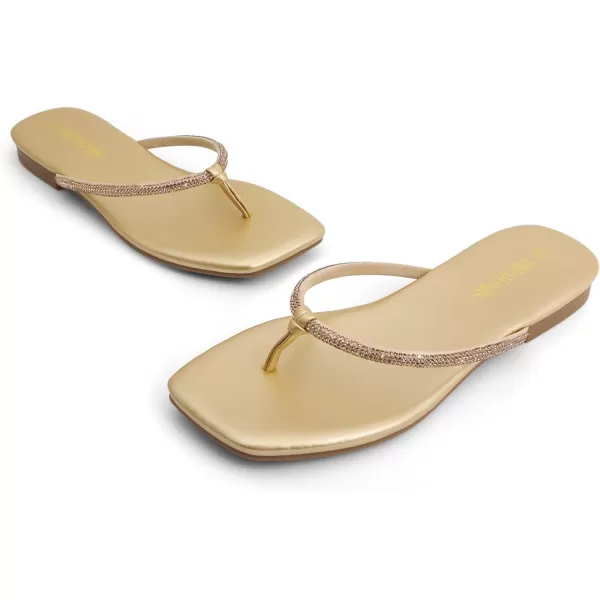 imageDREAM PAIRS Women Flip Flops Square Soft Rhinestones Thong Sandals Summer Casual Lightweight Comfortable Glittering Flat Slippers Walking Shopping Gathering Vacation ShoesGold