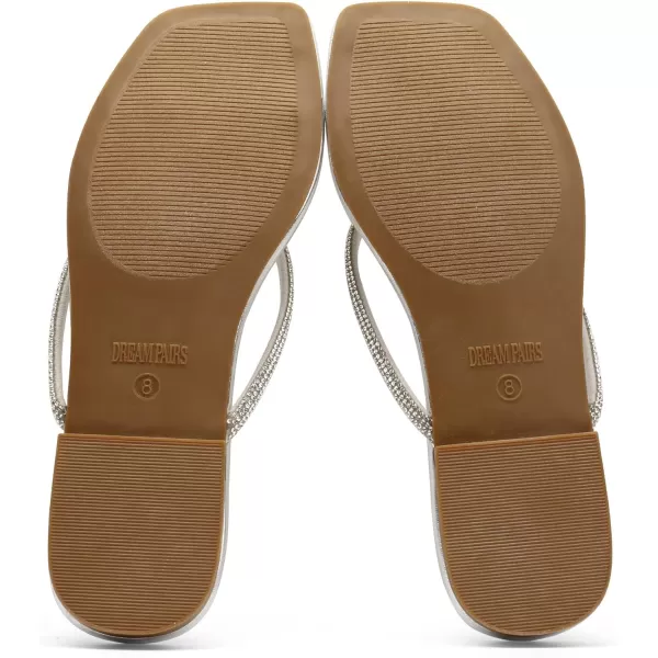 imageDREAM PAIRS Women Flip Flops Square Soft Rhinestones Thong Sandals Summer Casual Lightweight Comfortable Glittering Flat Slippers Walking Shopping Gathering Vacation ShoesSilver