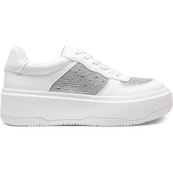 imageDREAM PAIRS Women Platform Sneakers Low Top Lace Up Walking Shoes for WomenWhiterhinestone
