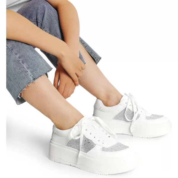 imageDREAM PAIRS Women Platform Sneakers Low Top Lace Up Walking Shoes for WomenWhiterhinestone