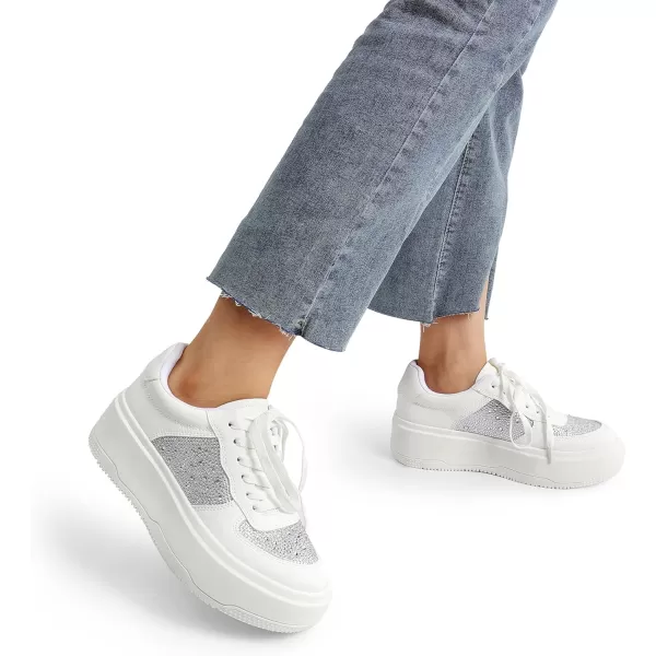imageDREAM PAIRS Women Platform Sneakers Low Top Lace Up Walking Shoes for WomenWhiterhinestone