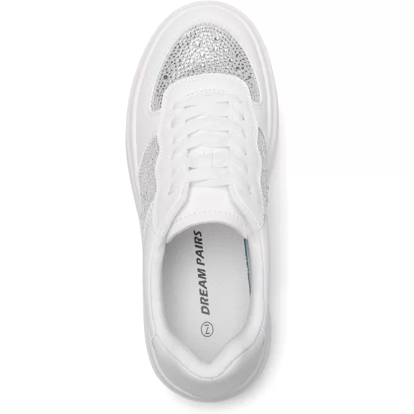 imageDREAM PAIRS Women Platform Sneakers Low Top Lace Up Walking Shoes for WomenWhiterhinestone