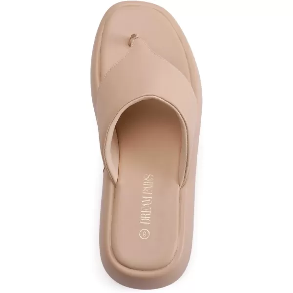 imageDREAM PAIRS Women Slip on Wedges Sandals Comfort Cute Walking Platform Open Toe Soft FlatformNude