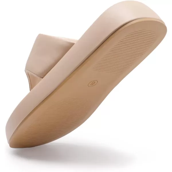 imageDREAM PAIRS Women Slip on Wedges Sandals Comfort Cute Walking Platform Open Toe Soft FlatformNude
