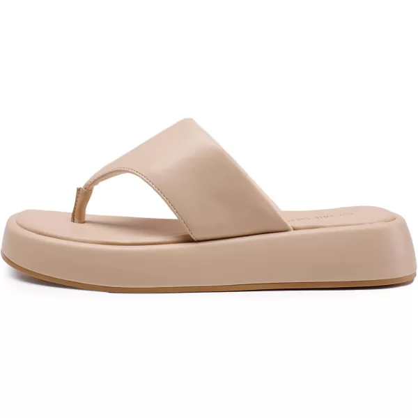 imageDREAM PAIRS Women Slip on Wedges Sandals Comfort Cute Walking Platform Open Toe Soft FlatformNude
