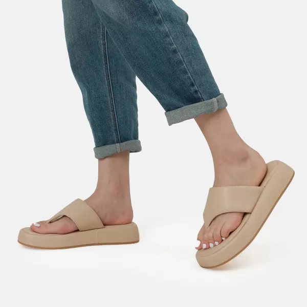 imageDREAM PAIRS Women Slip on Wedges Sandals Comfort Cute Walking Platform Open Toe Soft FlatformNude