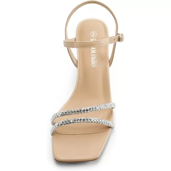 imageDREAM PAIRS Women Strappy Wedge Sandals Rhinestone Low Heel Sandals Square Open Toe Wedding Bridal Party Shoes for Evening Banquet FormalNudepu