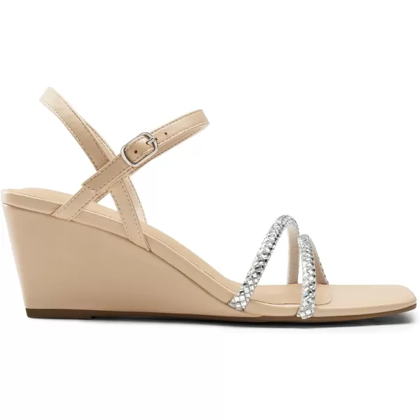 imageDREAM PAIRS Women Strappy Wedge Sandals Rhinestone Low Heel Sandals Square Open Toe Wedding Bridal Party Shoes for Evening Banquet FormalNudepu
