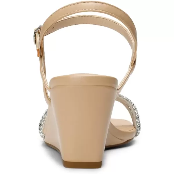 imageDREAM PAIRS Women Strappy Wedge Sandals Rhinestone Low Heel Sandals Square Open Toe Wedding Bridal Party Shoes for Evening Banquet FormalNudepu