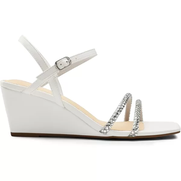 imageDREAM PAIRS Women Strappy Wedge Sandals Rhinestone Low Heel Sandals Square Open Toe Wedding Bridal Party Shoes for Evening Banquet FormalWhitepu