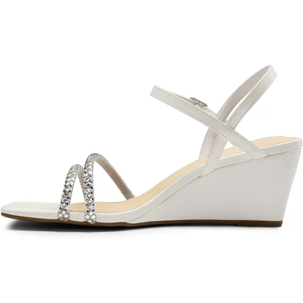 imageDREAM PAIRS Women Strappy Wedge Sandals Rhinestone Low Heel Sandals Square Open Toe Wedding Bridal Party Shoes for Evening Banquet FormalWhitepu