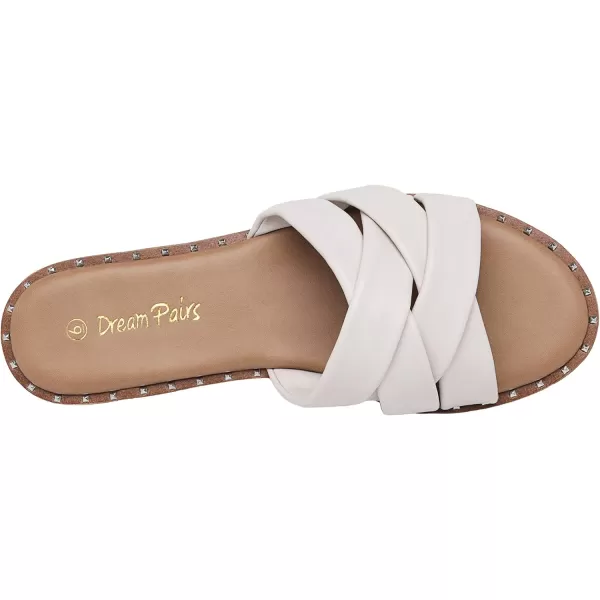 imageDREAM PAIRS Women s Cute Slip On Studded Flat Slides SandalsCreamyWhitePu