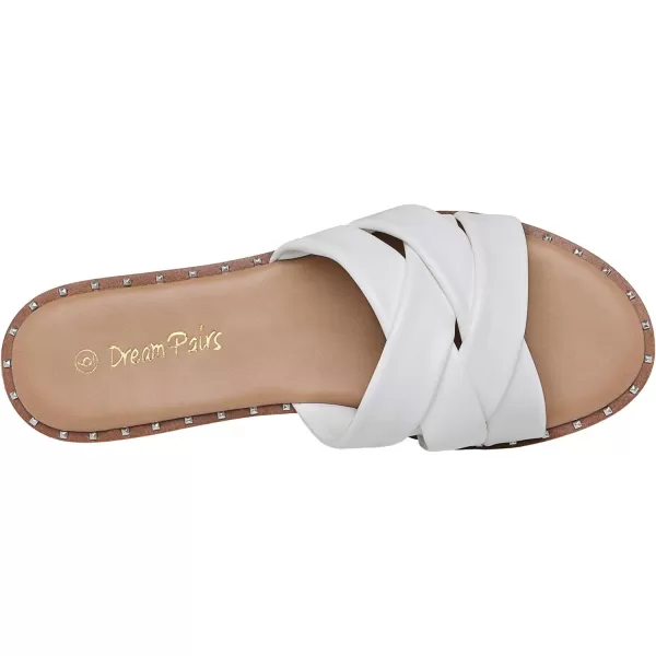 imageDREAM PAIRS Women s Cute Slip On Studded Flat Slides SandalsWhite
