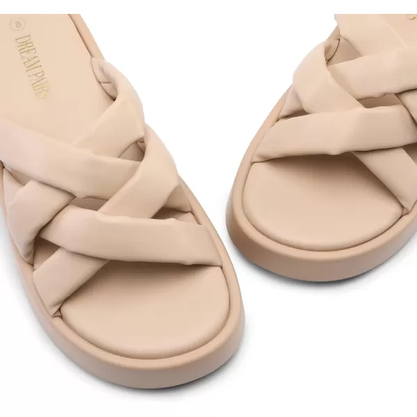 imageDREAM PAIRS Women s Summer Comfortable Cushion Slipon Dressy Slides Cute Platform Puffy Sandals with Criss Cross StrappyNude