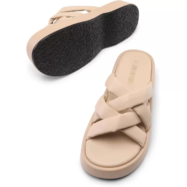 imageDREAM PAIRS Women s Summer Comfortable Cushion Slipon Dressy Slides Cute Platform Puffy Sandals with Criss Cross StrappyNude